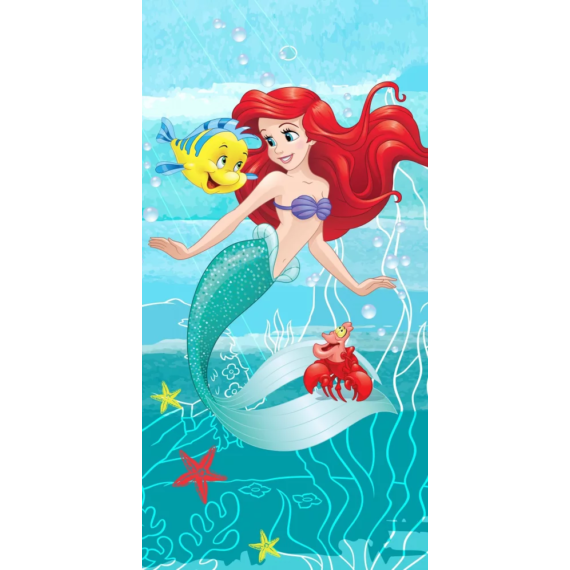 Disney Hercegnők, Ariel Friends fürdőlepedő, strand törölköző 70*140cm 